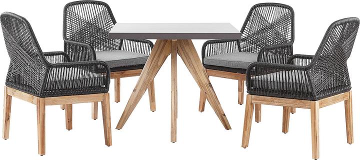 Produktbild Beliani Gartenmöbel Set Faserzement grau 90 x 90 cm 4-Sitzer Stühle schwarz / grau OLBIA (90 cm)
