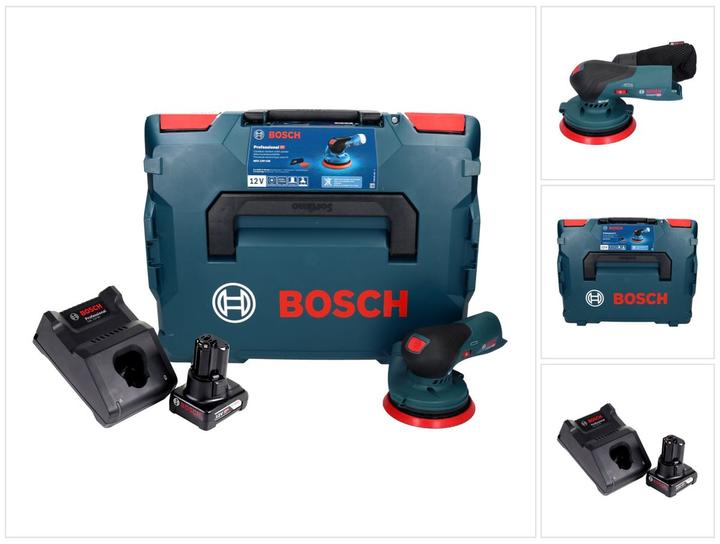 1x Bosch GAL 12V-40 Professionele lader ( 1 600 A01 9R3 ), 1x L-Boxx 136 koffer ( 1 600 A01 2G0 ), 1x schuurschijf 125 mm ( 2 608 000 714 ), 1x Bosch GEX 12V-125 Professionele snoerloze excentrische schuurmachine, 1x schuurvel C430 Expert voor hout + lak P120, 1x stofzak ( 2 608 000 715 )