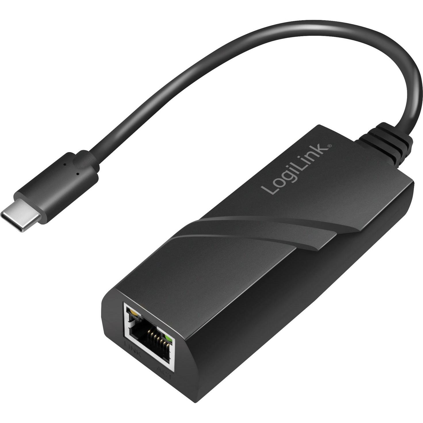 LogiLink USB 3.2 Gen 1, USB-C auf Gigabit Adapter (USB-C), Netzwerkadapter, Schwarz