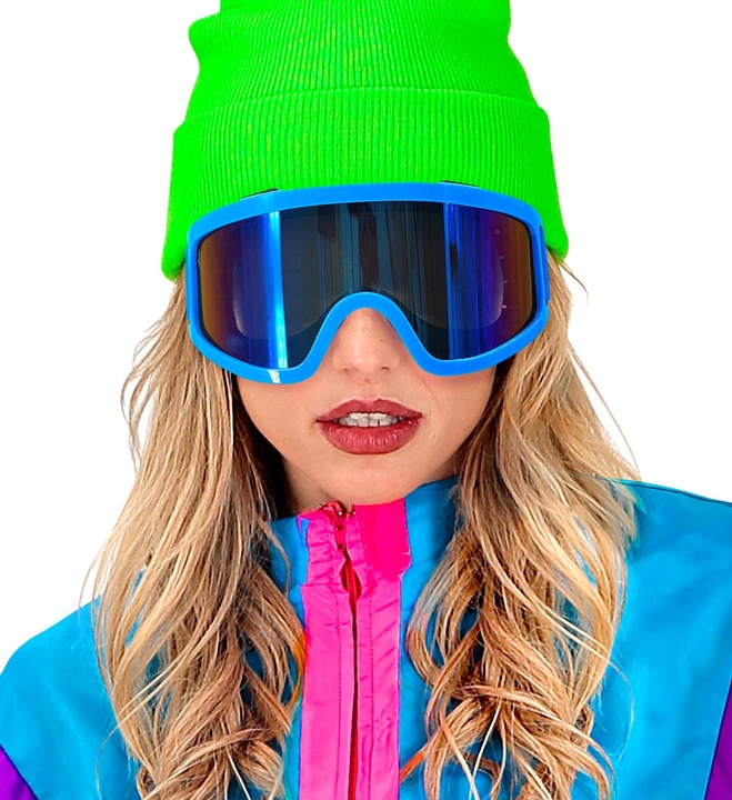 Actual product image Widmann Neon blue 80s ski goggles