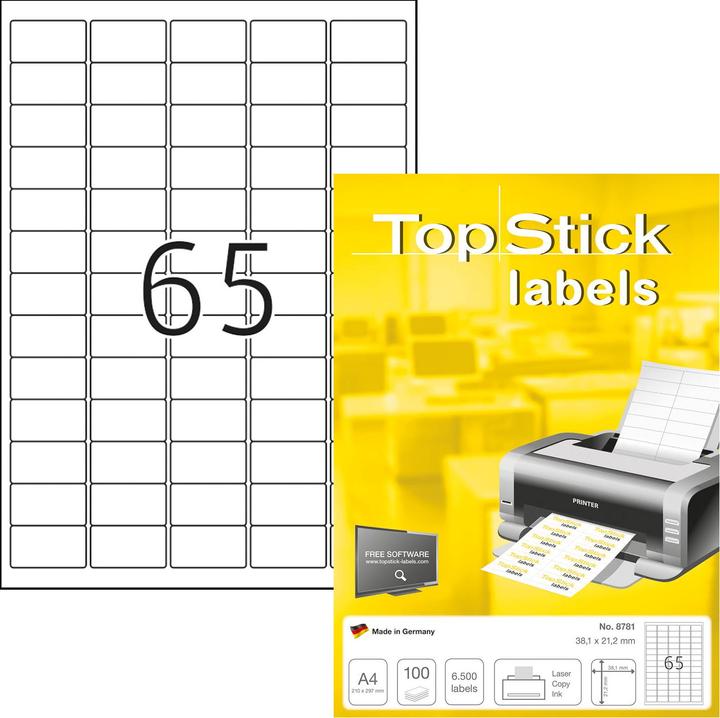 Produktbild TopStick Universal-Etiketten, 38,1 x 21,2 mm, weiss selbstklebend, permanent haftend