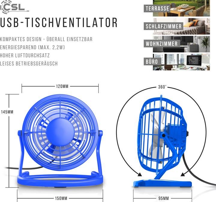 Image du produit CSL Mini ventilateur USB, ventilateur de table inclinable, interrupteur marche/arrêt, optimal pour le