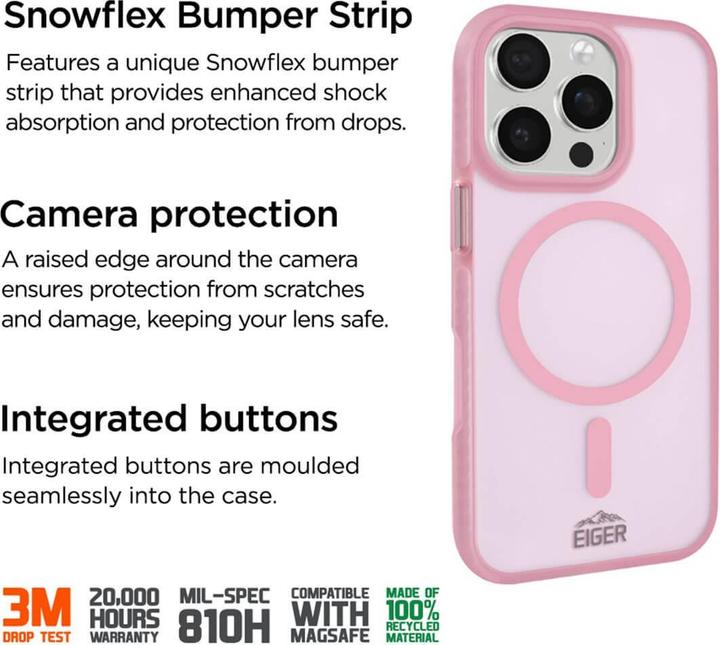 Immagine prodotto Eiger 3m Ultra-Protection Magsafe-Case GRS Blizzard Magsafe Case GRS Pink (Apple iPhone 16 Pro)