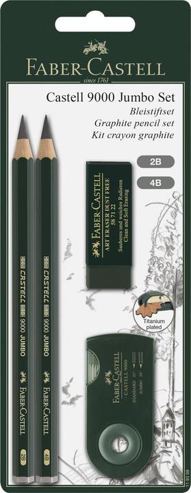 Faber-Castell Crayon CASTELL 9000 Jumbo, set de dessin (5.30 mm, 2B, 4B, 2 x)