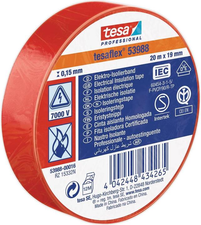 Produktbild tesa tesaflex Isolierband IEC 20:19 rot (19 mm)