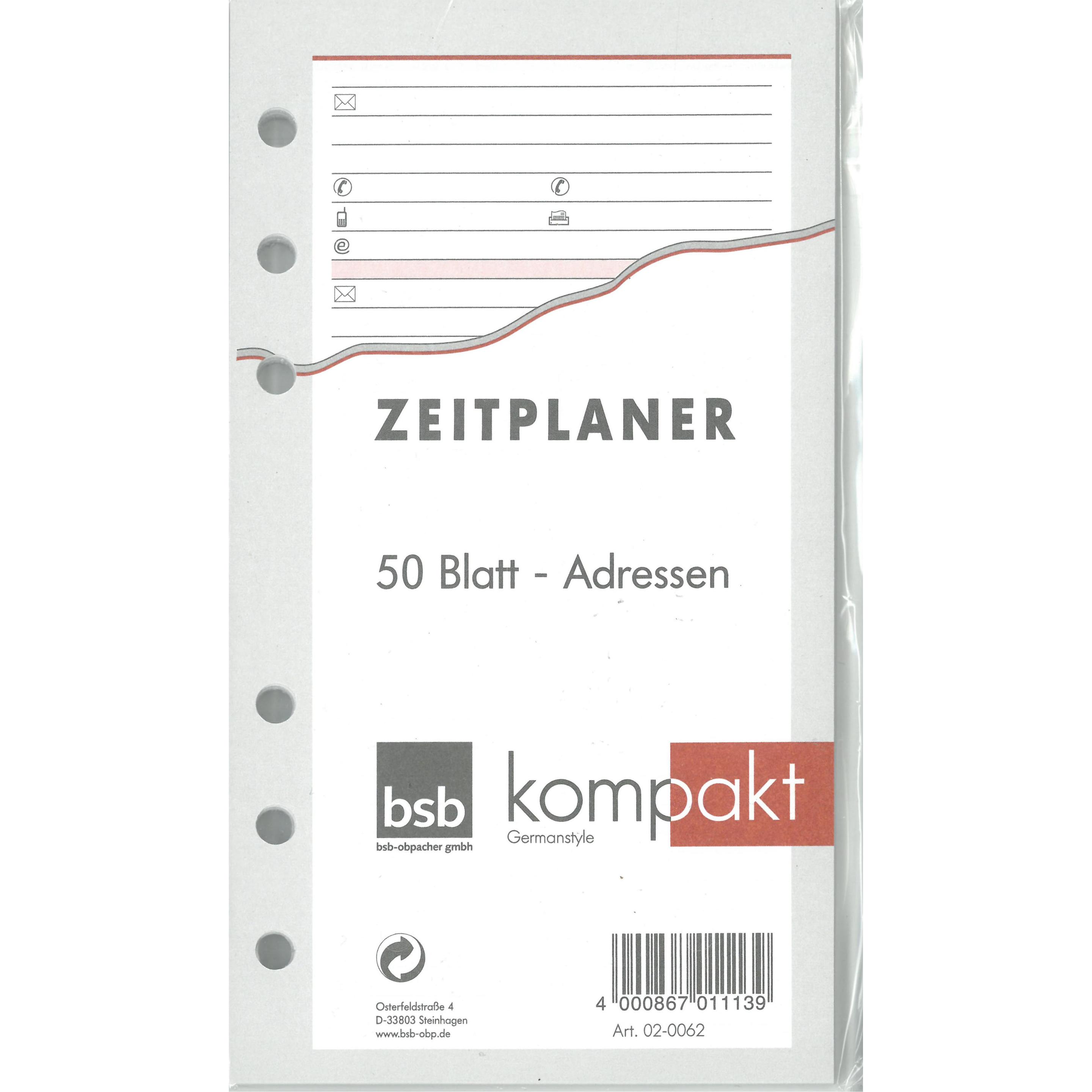 Thumbnail - BSB-Obpacher, Agenda, Adresseinlagen für Timer ca. A6 50 Blatt (A6)