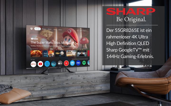 Image du produit Sharp 55GR8265E 55" (139cm) 4K Ultra HD QLED Smart Google Frameless TV, 144Hz, Dolby Vision IQ, Dolby Atmo (55", GR8, QLED, 4K, 2024)