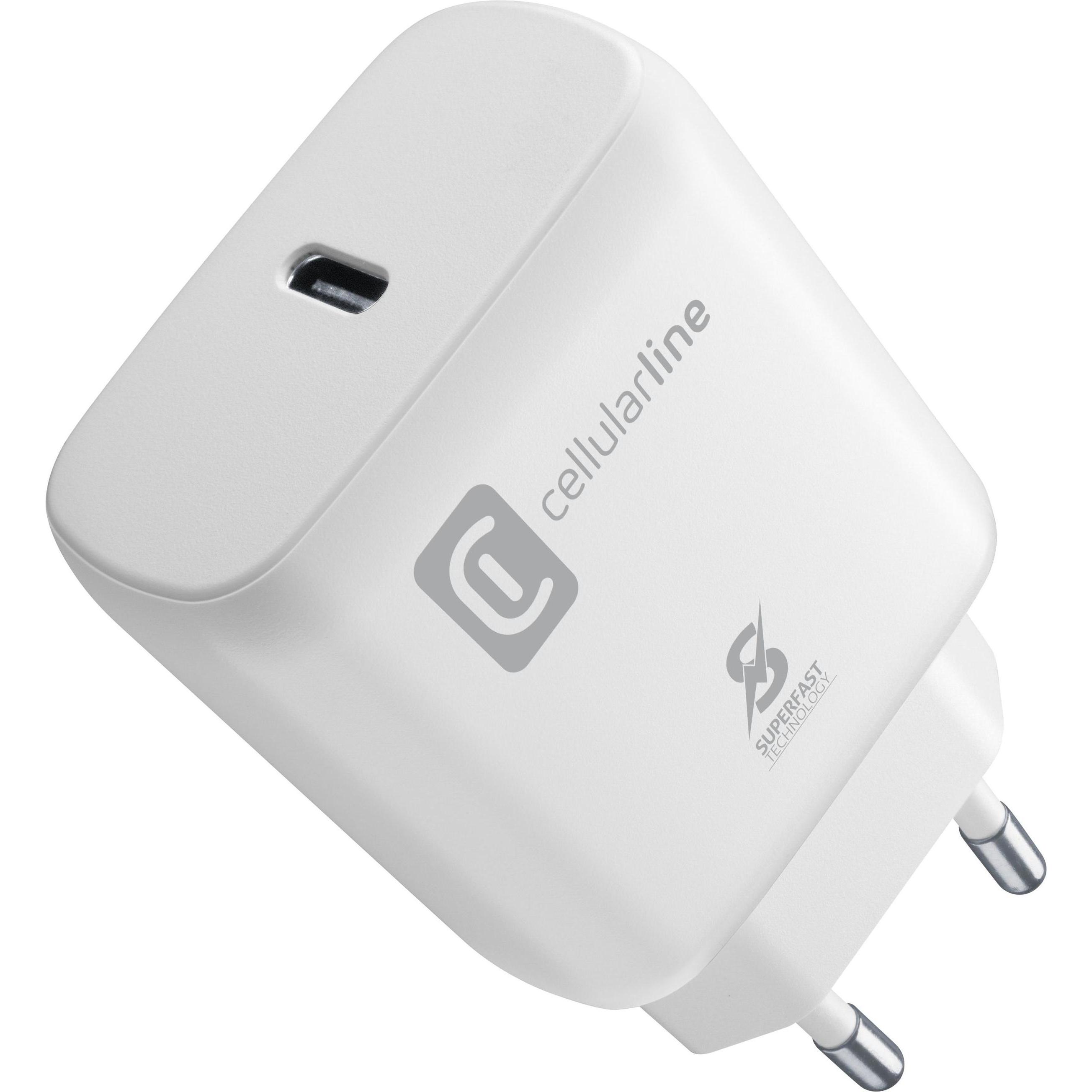 Cellularline Super Fast Charger 25W - Samsung Caricabatterie da rete USB-C Super Fast Charge PD 25W Bianco (25 W), Caricatore USB, Bianco