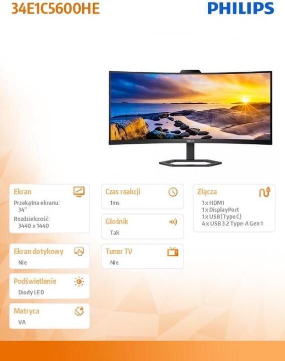 Actual product image Philips 34E1C5600HE (3440 x 1440 pixels, 34")