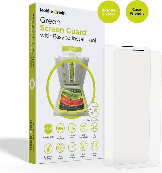 Actual product image Mobile Origin Screen Guard with easy applicator 2 pack - iPhone 16 Pro (2 pcs., Apple iPhone 16 Pro)