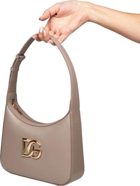 Actual product image Dolce & Gabbana 3.5 leather shoulder bag with dg logo taupe