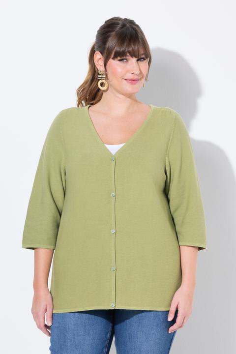 Image du produit Ulla Popken Cardigan à encolure en V et manches 3/4. Coton bio (42, 44)