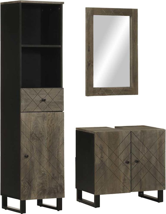 VidaXL Set di mobili da bagno a 3 pezzi in legno massiccio di mango nero