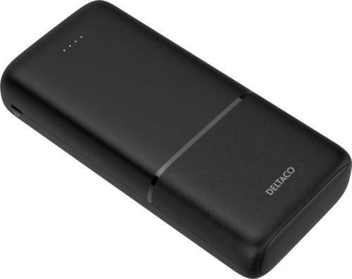Actual product image Deltaco Powerbank with fast charging, 3 ports, 2x USB-A 18W, 1x USB-C PD 20W, 20,000 mAh black (20000 mAh, 20 W)