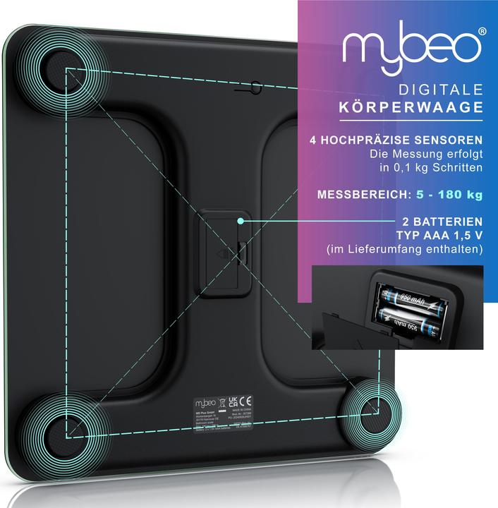 Image du produit Mybeo Digitale Waage für Personen, Digitalwaage, Personenwaage, grosse Trittfläche aus 6mm Sicherheitsglas (180 kg)