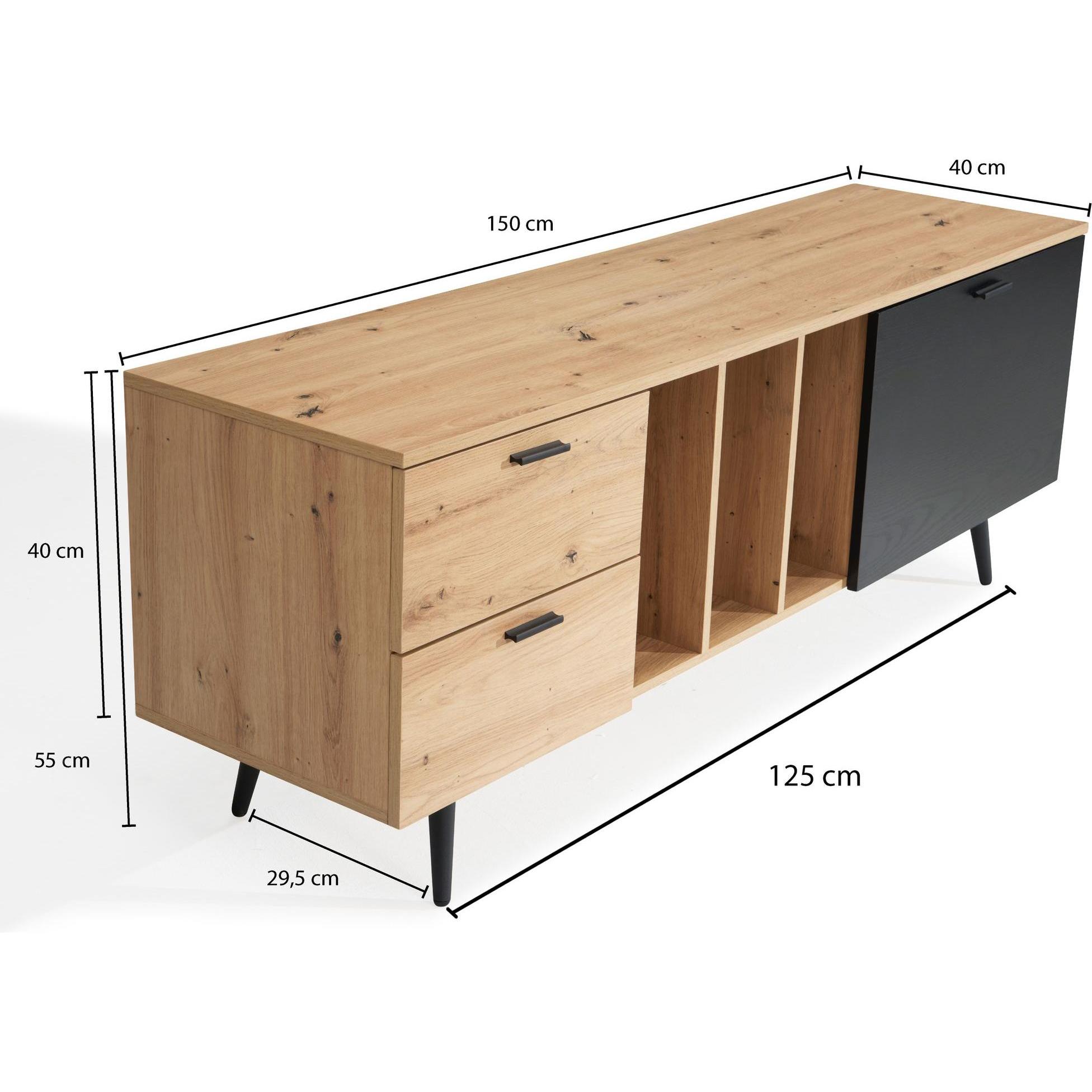 Thumbnail - FineBuy, TV Möbel, Lowboard TV Schrank 150 cm Fernsehtisch Fernsehschrank Eiche Schubladen