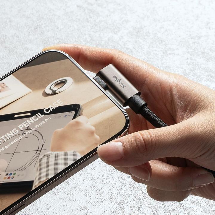 Actual product image Ringke 3.2 gen. 2x2 USB-C, PD 3.1 240W 2m angled cable - black (2 m, USB 3.2 Gen 2x2, 240 W)