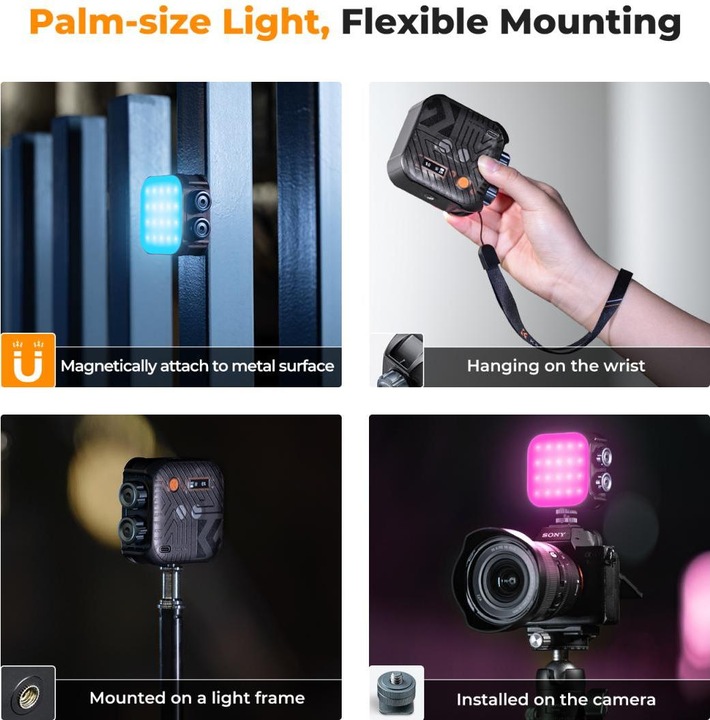 Produktbild K&F Concept RGB LED Video Light, Built-in 2000mA battery (Black) (Videoleuchte)