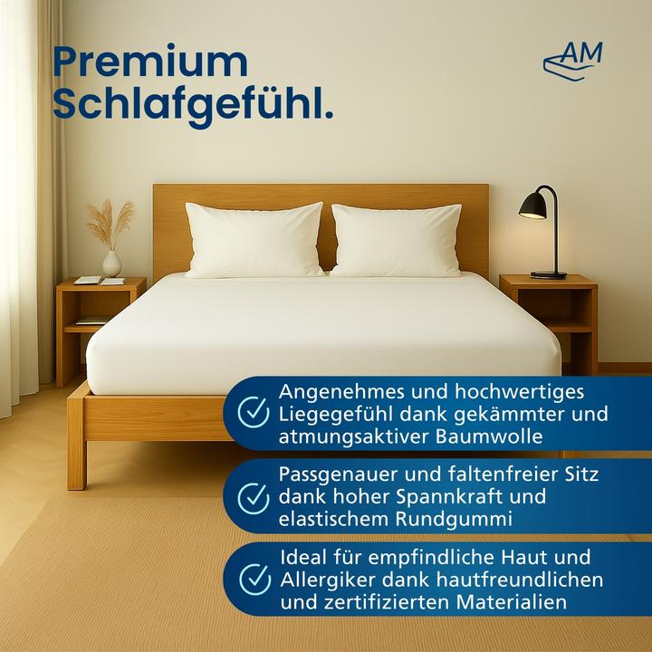 Image du produit AM Qualitätsmatratzen Premium Spannbettlaken für Matratze, Baumwolle (200gsm) (160 x 190 cm)