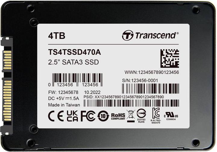 Actual product image Transcend 4 TB Internal mSATA SSD SATA III Retail TS4TSSD470A (4000 GB, 2.5")