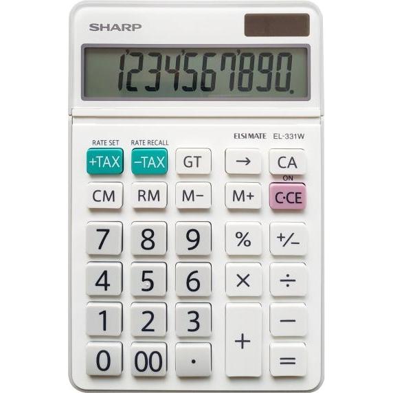 Sharp, Taschenrechner, Tischrechner weiss 10-stellig (Batterien, Solarzellen)
