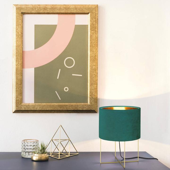 Actual product image Fischer & Honsel Honsel Aura table lamp E27 fabric shade petrol velvet, gold-coloured gold 50462 (E27)