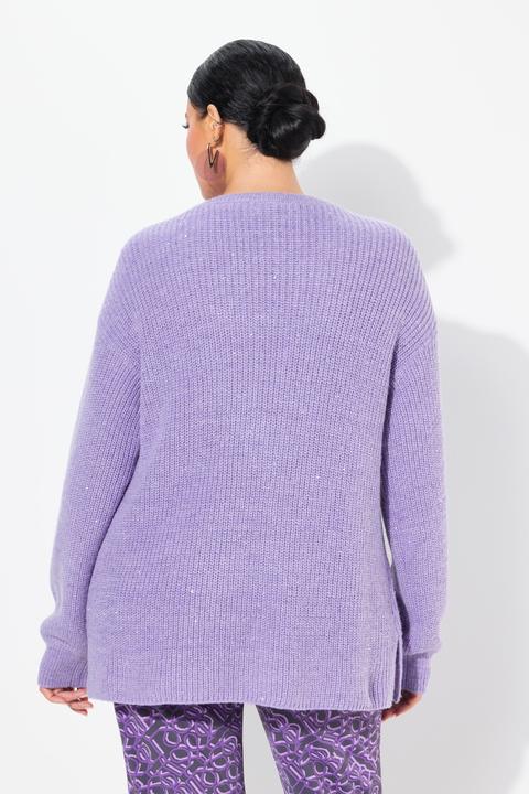 Immagine prodotto Ulla Popken Cardigan dal taglio oversize in maglia a coste con scollo a V e paillettes (54)