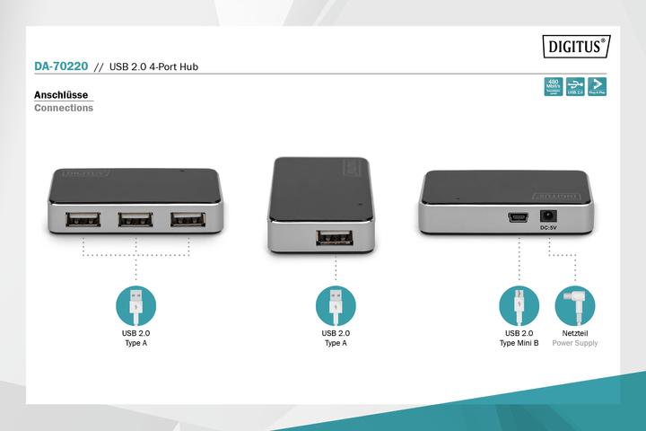Image du produit Digitus Hub USB 2.0 (USB-A, 4 ports)