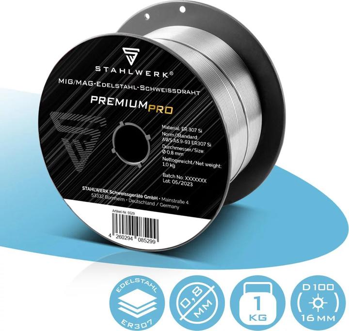 Immagine prodotto Stahlwerk Filo per saldatura MIG MAG in acciaio inox ER 307 Si 0,8 mm 1 kg bobina di filo