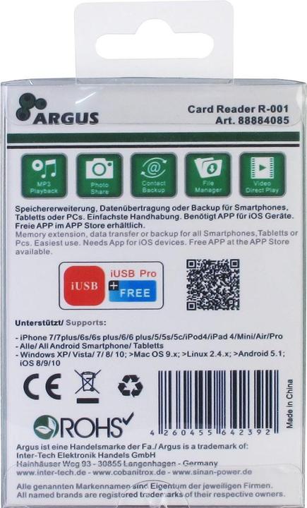 Produktbild Intertech R-001 silver Cardreader Kabel fuer alle Geraete mit Lightning-Anschluss (Lightning, USB 2.0)