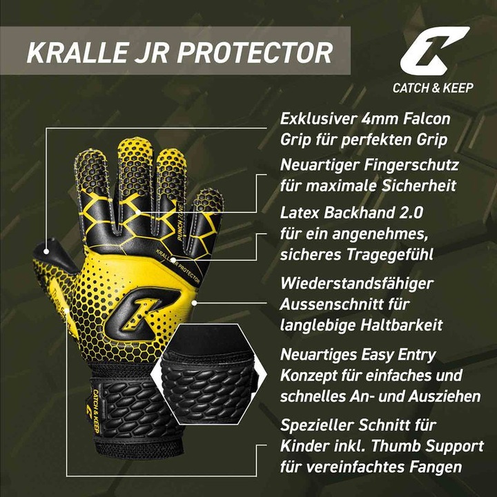 Produktbild Catch & Keep Fussballhandschuhe Kralle Protector Gr. 6 Gelb Torwart Keeper Goalie Handschuhe (6)