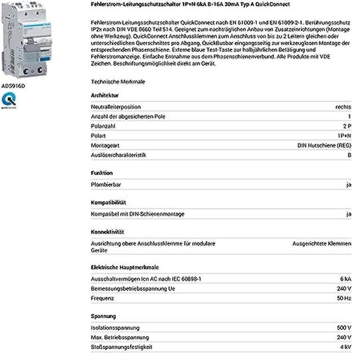 Image du produit Hager Interrupteur FI/LS
