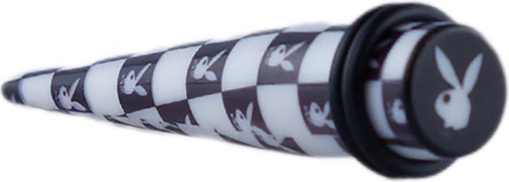 Produktbild Star Piercing Expander Karo schwarz und weiss mit Playboy Bunny (ohne Messing, Acryl)