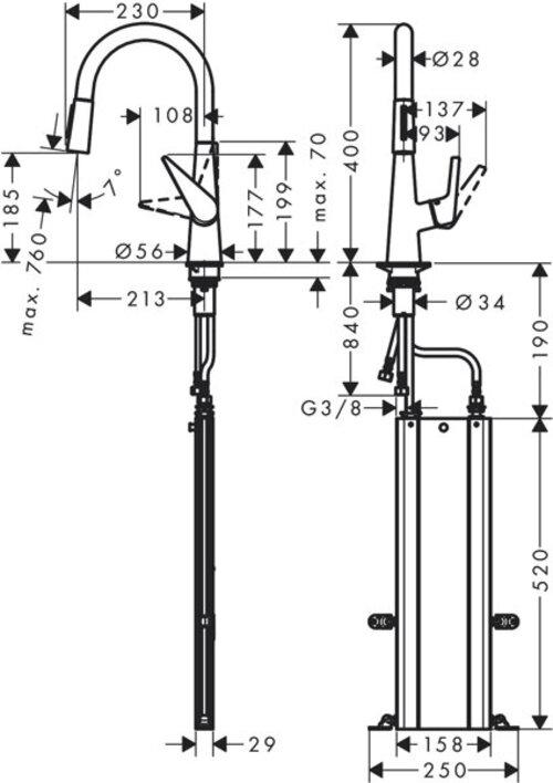 Image du produit hansgrohe HG Mitigeur monocommandé pour évier 200 TALIS S DN 15, avec sBox, douchette extractible chromé