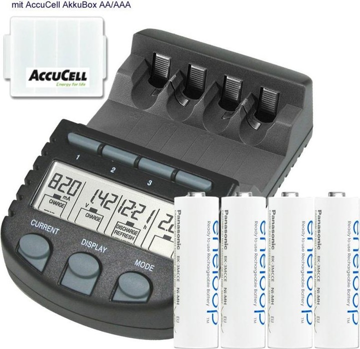 Panasonic Eneloop BK-3MCC Mignon AA Tray 4 Stück und LCD Ladegerät BC 700 (4 Stk., AA, 2000 mAh, Ladegerät inkl. Akku)