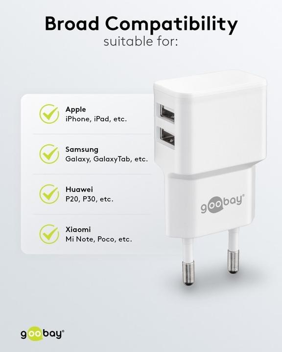 Immagine prodotto Goobay USB-Ladegerät 2-fach (12 W, 2 porte)
