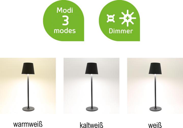 Actual product image Idena LED table lamp rechargeable battery black 38cm dimmable indoor and outdoor
