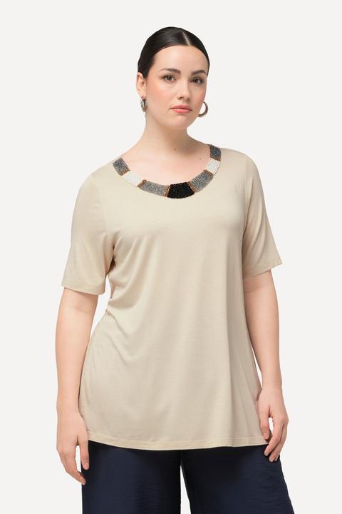 Produktbild Ulla Popken T-Shirt, Perlenstickerei, A-Linie, Rundhals, Halbarm (42, 44)