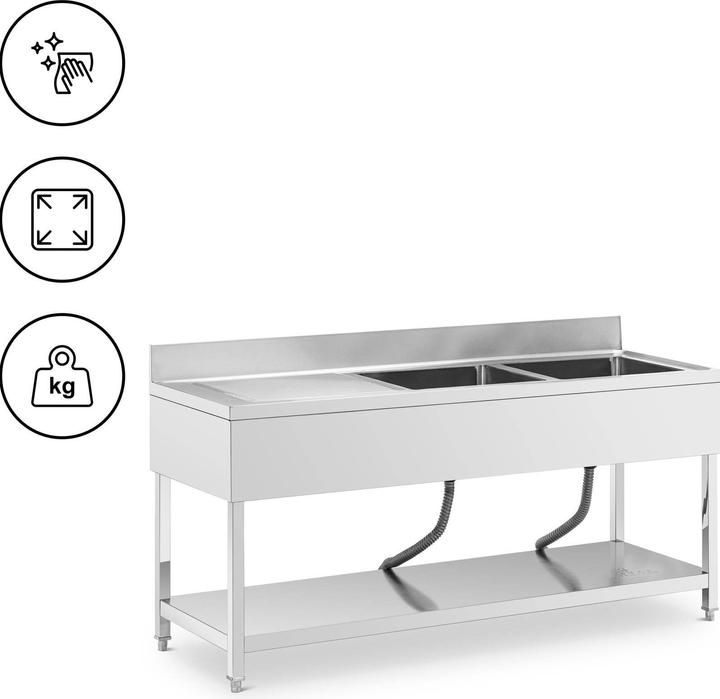 Royal Catering Lavello per cucina professionale - 2 vasche - Acciaio inox - 180 x 60 x 97 cm -
