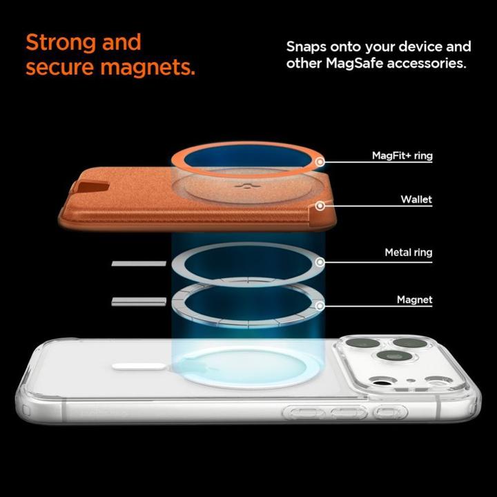 Actual product image Spigen Valentinus Magfit+ Magsafe Universal Magnetic Card Holder Metallic Orange