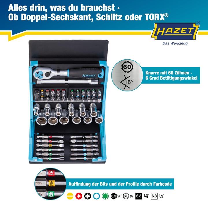Immagine prodotto HAZET Serie di chiavi a bussola SmartCase 2200SC-2 ∙ Attacco esagonale, massiccio, 6,3 (1/4 di poll… (2 1/4")
