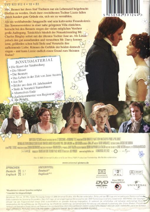 Pride and prejudice (DVD, 2005, German, English)