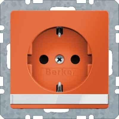 Actual product image Berker SCHUKO socket outlet with labelling field Q.1/Q.3 orange, velvet