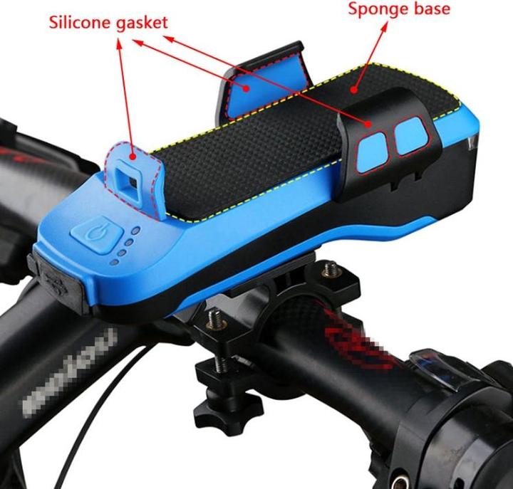 Produktbild AM Scheinwerfer Akku LED Fahrradlicht - Handyhalter - Powerbank - Hupe