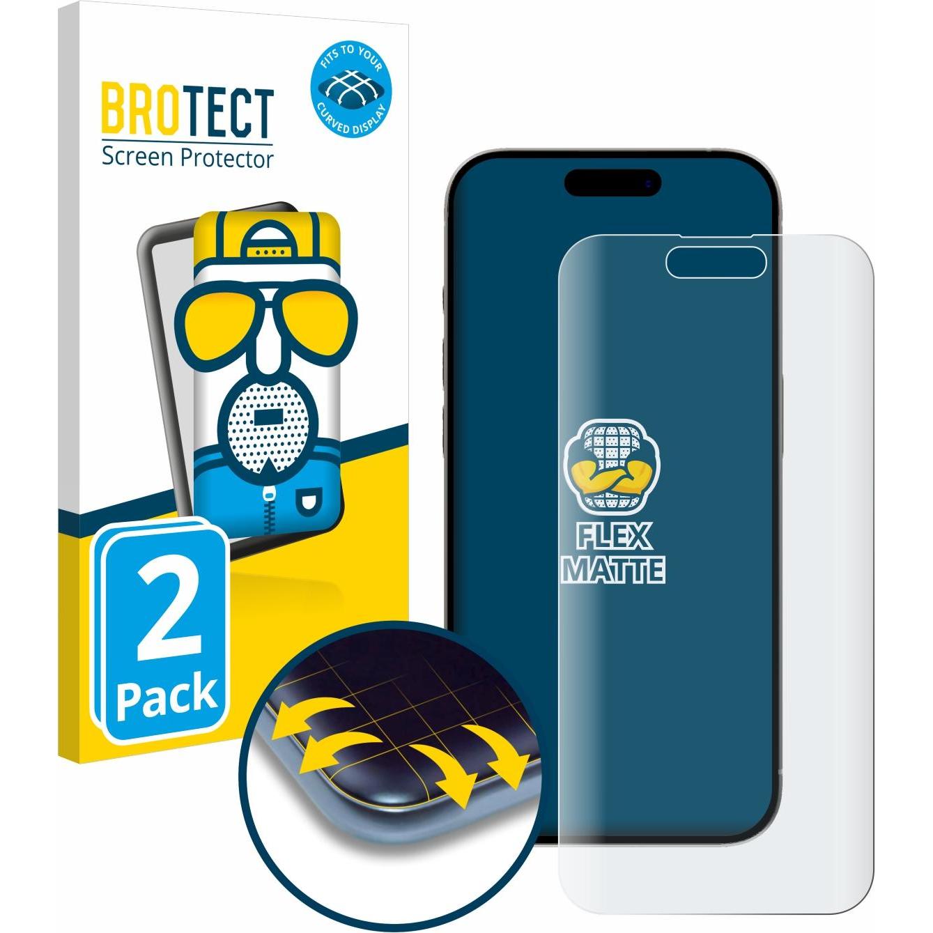 BROTECT Full-Cover Displayschutz Matt (2 Stück, Apple iPhone 15), Smartphone Schutzfolie, Grau