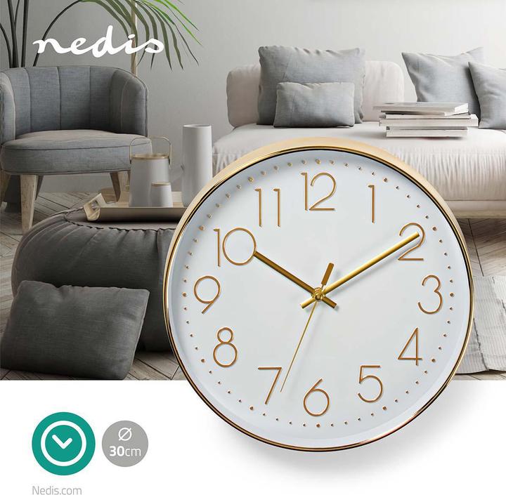 Actual product image Nedis CLWA015PC30GD Circular Wall Clock, Diameter 30 cm, Easy to Read Numerals, Gold (30 cm)