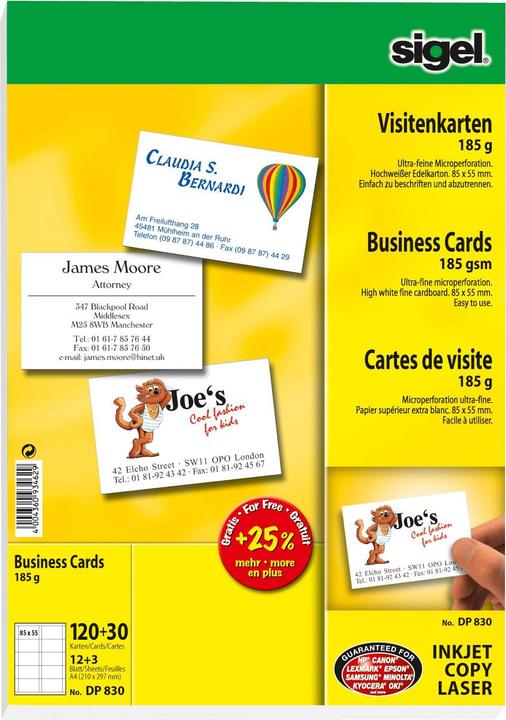 Image du produit Sigel Cartes de visite des députés (185 g/m², 150 x, A4)