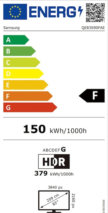 Energie-Label Samsung QE83S90F (83", S90F, OLED, 4K, 2025)