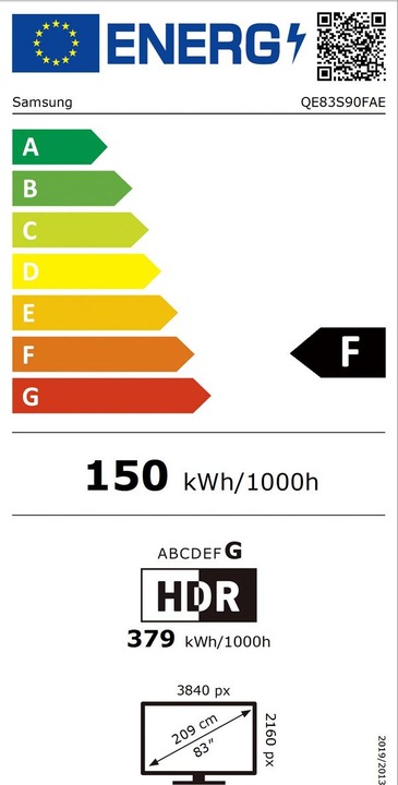 Etichetta energetica Samsung QE83S90F (83", S90F, OLED, 4K, 2025)