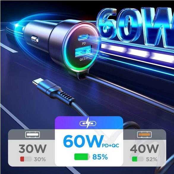 Image du produit Joyroom Chargeur de voiture filaire 3 en 1 (55W)